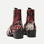 baratos Botas de couro premium-Botas de Motocicleta em Couro de Vaca Premium Masculinas com Cadarço e Fivela de Dragão com Ponta Dourada Padrão de Pele de Cobra e Lantejoulas–Estilo Western Ousado para Eventos de Motocicleta e