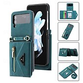 お買い得  サムスン用ケース-電話 ケース 用途 Zフリップ6 Z Flip 5 Z Flip 4 Z Flip 3 バックカバー スタンド付き ジッパ－ ストラップ付き レトロ風 TPU PUレザー