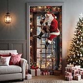 abordables Couvre-portes de Noël-bannière de noël décorations de porte de Noël, couvertures de porte, échelle de Père Noël, tapisserie de porte, , décoration, toile de fond, bannière de porte pour porte d&#039;entrée