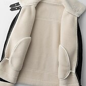 halpa Nahkatakit-Miesten Nahkatakit Fleecetakki Sherpa takki Biker takki Loma Päivittäin Tuulenkestävä Pidä lämpimänä Tasku Fleece Syystalvi Tavallinen Muoti Klassinen Kauluskäänne Normaali Tekonahka Musta Valkoinen