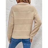 billiga Solida färger-Dam Tröja Elegant Mode Dagligen Randig Polokrage Stickat Strukturerad Långärmad Vanliga toppar Sticka Arbete Kaki Höst Vinter