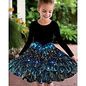 tanie Sukienka 3D Shining Vision-Dziewczyny &#039; 3D Graficzny Paw Sukienka Długi rękaw Lato Wiosna Urlop Codzienny Święto Księżniczka Piękny Słodkie Dzieci 4-12 lat Codzienne sukienki Sukienka A line Do kolan Regularny