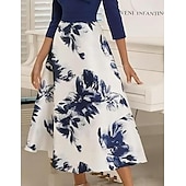 abordables Longueur du plancher-Robe mère de la mariée en A robe invité de mariage élégante robe décolleté en V longueur thé tissu chiffon stretch manches 3/4 avec broche cristal fleur robe invitée mariage robe de derby robe de