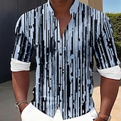 halpa Geometric Pattern-Miesten Raidoitettu Geometrinen printti Pukupaita Button Up paita Pitkähihainen Vapaa-aika Loma Päivittäin Kesä 봄 &amp; Syksy Nauhakaulus isoisän kaulus 3D-tulostus Sininen Apila Khaki Mustavalkoinen