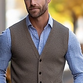 preiswerte Herren Strickjacke-Herren Pullunder Strickjacke Kurz gestrickt Stricken Standard Tasche Feste Farbe V Ausschnitt Elegant Vintage Heim Arbeit Bekleidung Frühling Herbst Dunkelmarine Braun M L XL