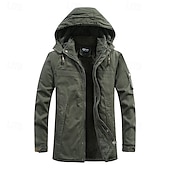 preiswerte Herrenjacken &amp; Herrenmäntel-Herren Winterjacke Fleecejacke Freizeitjacke Täglich Urlaub warm Tasche Vlies Herbst Winter Glatt Modisch Strassenmode Mit Kapuze Standard Schwarz Khaki Armeegrün Jacken