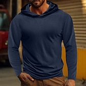 baratos camisetas básicas-Homens Camiseta Moletom Manga Longa Com Capuz Primavera Outono &amp; inverno Côr Sólida Tradicional / Vintage Com Capuz Ao ar livre Casa Desportos e Ar livre Branco Azul Marinha Cinzento Escuro Top Tee