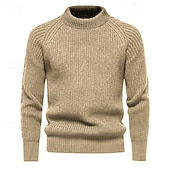 preiswerte Herrenpullover-Herren Pullover Gerippt Stricken Normale Oberteile Strick Schmaler Schnitt Glatt Rundhalsausschnitt Moderne zeitgenössische Arbeit Freizeitskleidung Bekleidung Winter Schwarz Blau M L XL