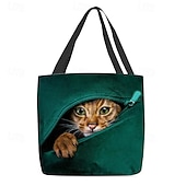 billiga Hand- och toteväskor-tygpåse med söt kattungetryck för kvinnor - hållbar shoppingväska i canvas med 3d-kattdesign för kattälskare och dagligt bruk