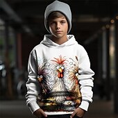 billiga Pojkens 3D-djur-Pojkar 3D Grafisk Djur Brud Huvtröja Långärmad Vår Höst Mode Streetwear Barn 4-12 år Huva Utomhus Ledigt Dagligen Normal