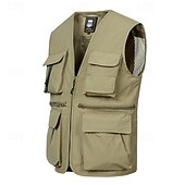 billiga Herrars fiskeväst-Herr Väst Gilet Fiskeväst Vandringsväst Dagligen Datum Semester Mode Ledigt Vår &amp; sommar Ficka Nylon Andningsfunktion Bekväm Slät Dragkedja V-hals Normal Svart Rubinrött Marinblå Kungsblå Väst