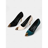 abordables Talons Aiguilles-Escarpins à talons aiguilles en velours beige pour femmes avec bout pointu doré – escarpins de luxe pour fêtes et occasions spéciales