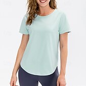 tanie Koszulki biegowe i topy-Damskie Běžecké tričko Krótki rękaw Tee Tshirt Codzienny Athleisure Solidne kolory Szybkie wysychanie Miękka Oddychający Trening w siłowni Chodzenie Jogging Odzież sportowa Odzież sportowa Morelowy