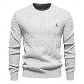 economico maglione pullover da uomo-maglione da uomo in cotone con ricamo giraffa, girocollo, classico pullover lavorato a maglia con motivo a torsione per uomo