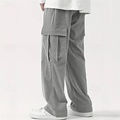 cheap Cargo Pants-Men&#039;s Cargo Pants Corduroy Pants Trousers Straight Leg Sweatpants Elastic Waist Drawstring Multi Pocket Plain Wearable Outdoor Daily Camping &amp; Hiking Fashion Classic Black Army Green