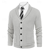 preiswerte Herren Strickjacke-Herren Strickjacke Kleid Pullover Strickpullover Gerippt Stricken Standard Knopf hoch Seitentaschen Feste Farbe Kargen Modisch Klassisch Freizeitskleidung Verabredung Bekleidung Herbst Winter