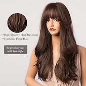 economico Parrucche trendy sintetiche-parrucche marroni parrucca sintetica lunga con alta densità naturale testa calore parrucche permanenti per capelli per donne