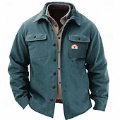 olcso férfi ing kabát-Férfi Tehenészfiú Kordbársony Ing Ingkabát Overshirt Hosszú ujj Szüret Törzsi Hétköznapi Ősz &amp; tél Galléros ingek Begombol 3D nyomtatás 2 zseb 1db Katonai zöld Sötétkék Barna
