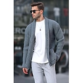 preiswerte Herren Strickjacke-Herren Strickjacke Strickpullover Gerippt Stricken Standard Knopf hoch Seitentaschen Feste Farbe Kargen Modisch Klassisch Freizeitskleidung Verabredung Bekleidung Herbst Winter Schwarz Grün M L XL