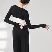 billiga Dansträning-Sportkläder Topp Ren Färg Tvinning Dam Prestanda Träning Långärmad Hög Polyester