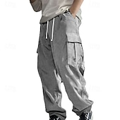 cheap Cargo Pants-Men's Cargo Pants Corduroy Pants Trousers Straight Leg Sweatpants Elastic Waist Drawstring Multi Pocket Plain Wearable Outdoor Daily Camping &amp; Hiking Fashion Classic Black Army Green