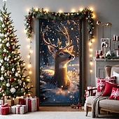 billige juledørdeksler-juledørdekorasjoner dørdeksler juletre farget glass dør billedvev dør gardin dekorasjon bakteppe dør banner for inngangsdør gårdshus ferie fest dekor forsyninger innendørs/utendørs
