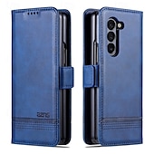 baratos Capa Samsung-telefone Capinha Para Dobra Z 7 Dobra Z 6 Z Fold 5 Z Fold 4 Z Fold 3 Capa traseira Com Suporte Magnética Slot para cartão Retro Couro PU