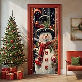 billiga Juldörrskydd-jul dörrdekorationer dörrskydd snögubbe dörr gobeläng dörr gardin dekoration bakgrund dörr banner för ytterdörr bondgård semester fest dekoration tillbehör inomhus/utomhus