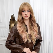 cheap Synthetic Trendy Wigs-Synthetic Wig Curly Wavy Neat Bang With Bangs Machine Made Wig 26 inch Gold Pink Synthetic Hair Women&#039;s Cute Cosplay Party Blonde