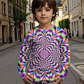 billiga Pojkens 3D Vision &amp; Geometri-Pojkar 3D Grafisk Geometrisk T-shirt Långärmad Vår Höst Mode Grundläggande Barn 4-12 år Rund hals Utomhus Ledigt Dagligen Normal