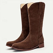 levne Cowboy &amp; Western Boots-pánské hnědé semišové westernové kovbojské boty se stahovacími poutky a klasickým prošíváním - boty do půli lýtek ve vintage stylu