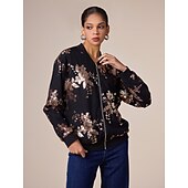 abordables Chaquetas y abrigos de diseño-Chaqueta bomber con cuello redondo y lentejuelas