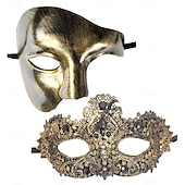 olcso Maszk-Halloween Maszk Velencei maszk Maszk egy boton Párok 2 db Farsangi maszk Fél arc Felnőttek Uniszex Mindszentek napja Farsang Mardi Gras Parti Party estélyi viselet Álarcos mulatság Egyszerű Halloween