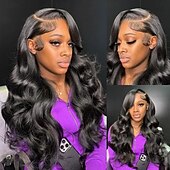 economico Parrucche lace front capelli veri-Capelli umani di Remy 13x4 Pizzo Frontale Parrucca Parte libera Brasiliano Ondulato naturale Nero Parrucca 150% Densità dei capelli con i capelli del bambino Senza colla Pre-a pizzico Per parrucche