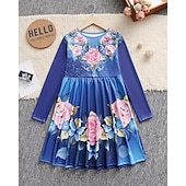 cheap 3D Flower Dress-Easter Girls&#039; 3D Rose Graphic Dress Long Sleeve Summer Spring Vacation Daily Holiday Princess Beautiful Sweet Kids 4-12 Years Casual Dress A Line Dress Knee-length Regular Fit
