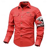 abordables camisas occidentales de los hombres-Hombre Águila Camisas de trabajo camisa occidental Camisa cargo Manga Larga Casual Táctico Deporte Noche Invierno Primavera &amp; Otoño Cuello Vuelto Estampado Gris oscuro Negro Blanco Verde Ejército Rojo