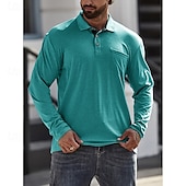 billiga Klassisk pikétröja för män-Herr POLO Shirt Golftröja Ledigt Sport Kavajslag Långärmad Mode Grundläggande Ensfärgat Knapp Vår &amp; Höst Normal Ljusblå Militärgrön Mörkgrå Sjöblå Retroröd Aprikos POLO Shirt