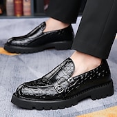abordables Semi-formel-Mocassins en similicuir marron à motif crocodile pour hommes avec double boucle et semelle robuste – chaussures habillées haut de gamme pour les occasions formelles et décontractées