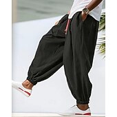 olcso Retro-Férfi Pamut nadrág Nadrág Hosszú szárú bugyik Alkalmi nadrág Zseb Zsinór Rugalmas derék Sima Mokaszinok Légáteresztő Napi Szabadság Vakáció Hawaii Boho Keki zöld Fekete