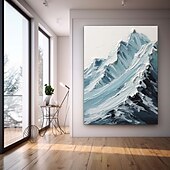 abordables Peintures paysages-peinture enneigée bleue et blanche peinture de montagne faite à la main œuvre d&#039;art texturée épaisse peinture à l&#039;huile couteau à palette peint à la main peinture de montagne peintures à l&#039;huile 3D