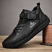 cheap Ankle Boots-Men&#039;s White Faux Leather High-Top Ankle Boots – Handcrafted Stitching, Lace-Up Design with Velcro Strap, Rugged Non-Slip Sole for Outdoor and Casual Wear