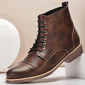 levne Pracovní boty-pánské vintage šněrovací kotníkové boty z umělé kůže – klasický design s čepicí, pevná podrážka, ideální pro běžné i formální příležitosti