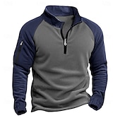 abordables Sudaderas Básicas_-Hombre Pull-over Sudadera con un cuarto de cremallera Sudadera táctica con capucha Azul Piscina Verde Trébol Caqui Café Cuello Mao Media cremallera Plano Retazos Bolsillo Bloque de Color Deporte