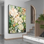 cheap Floral/Botanical Paintings-Oil painting handmade Impressionism Floral Paintings handmade Flower Oil Painting Abstract Rose Flower Painting Flower Landscape Painting Floral Wall Art Canvas Spring painting for Living Room