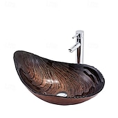 economico Lavabi da appoggio-moderno semplice chiaro luce intaglio yuan tesoro lavabo in vetro temperato con rubinetto a cascata lavabo supporto lavello bwy19-193