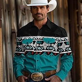 cheap Men&#039;s Western Shirts-Men&#039;s Cowboy Western Shirt Button Up Shirt Cowboy Shirt Long Sleeve Vintage Western Daily Holiday Fall Winter Spring &amp; Summer Turndown Collared Shirts 3D Print Dark Navy