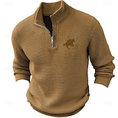 abordables Pulls imprimés-Homme Cheval Pull Pull Zippé Pull Polo Col zippé Rétro Vintage Décontractées Formel Tenue de soirée du quotidien Brodée Tricot Chaud manche longue Automne Hiver Noir Vert Véronèse Marron