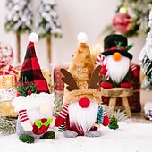 baratos Figuras Colecionáveis-figuras de gnomos de natal - chapéu xadrez com sabugueiro da floresta, gnomo de chifre de veado, boneco rudolph, decorações festivas de fim de ano
