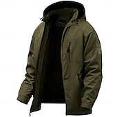 cheap Men&#039;s Graphic Jackets &amp; Coats-Men&#039;s Jacket Raincoat Shell Jacket Waterproof Lightweight Sports Outdoor Camping &amp; Hiking Embroidered Side Pockets Zip Front Fall Winter Hooded Long Sleeve Green khaki Dark Blue