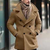 preiswerte Herren-Blazer &amp; -Anzüge-Herren Wintermantel Peacoat Trenchcoat Outdoor Freizeitskleidung Herbst Winter Polyester warm Oberbekleidung Bekleidung Modisch Strassenmode Glatt Tasche Kargen Doppelreihiger Verschluss